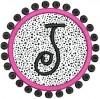 Medium applique preppy circle & dots frame with a J from our #137 Bold Curly Font set.