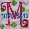 The Madison example was designed using our #149 CurlyQue Font for the “M” and the #147 CurlyQue Font for “madison”