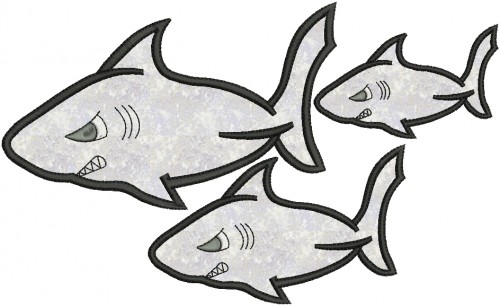 Picture of all 3 Applique Sharks included in this set