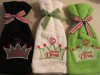 Black, White & Lime Green towels without grommets stitched with our #106 Tennis Diva design