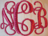 No 1360 Entwined 3 Letter Monogram Machine Embroidery Designs 2 inch and 1 inch