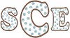 S and E are from our #374 Polka Dot Font 4" set and the C is from our #376 Polka Dot Font 6”set.  Finished height and width are 6” x 10.7”