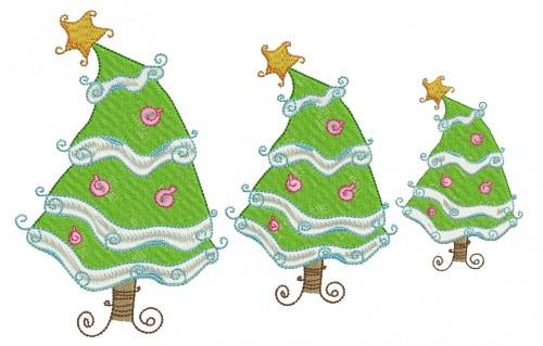 Picture of all 3 Whimsy Christmas Trees included in set