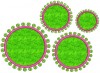 Picture of 4 Applique Preppy Circle & Dots Frames included in the set
Pictures are shown with green applique fabric in the center – the center is not filled with stitches.