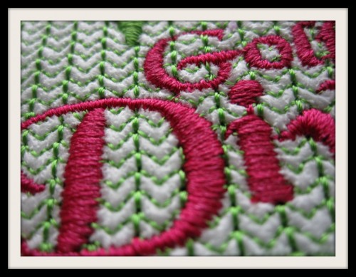 Close-up stitch out example