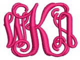 No 1361 Entwined 3 Letter Monogram Machine Embroidery Designs 1 inch and .7 inch