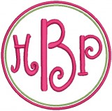No 1344 Swirly 3 Letter Monogram Machine Embroidery Designs 3 inch and 1.7 inch high