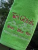 Lime Green towel without grommets stitched with our #490 Tri Chick embroidery design [plus personalization]