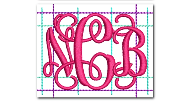 1362 Entwined or Vine 3 Letter Monogram Machine Embroidery Designs 3 inch and 2 inch